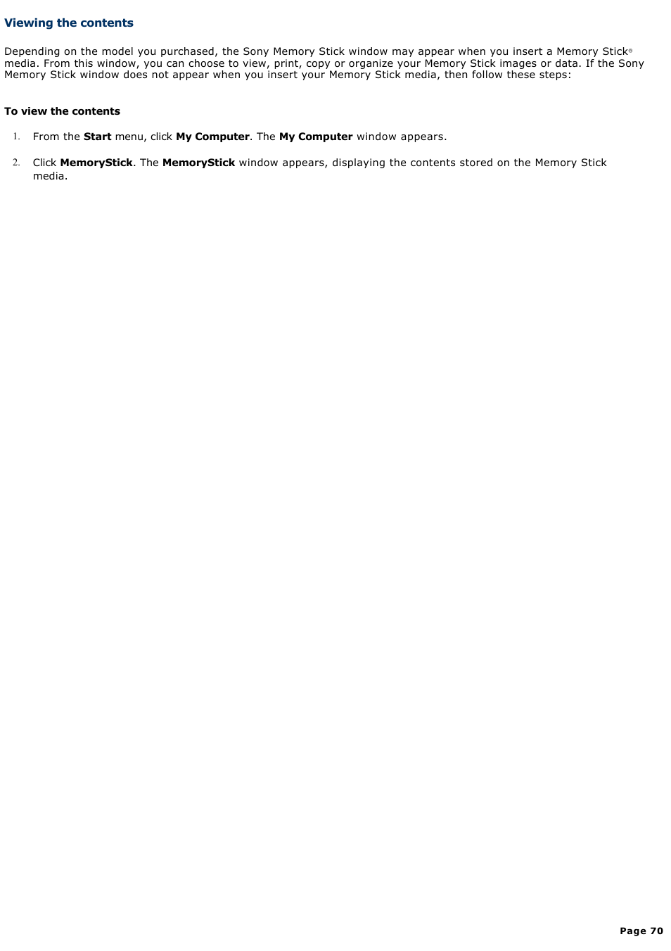 Viewing the contents | Sony PCG-TR2A User Manual | Page 70 / 202