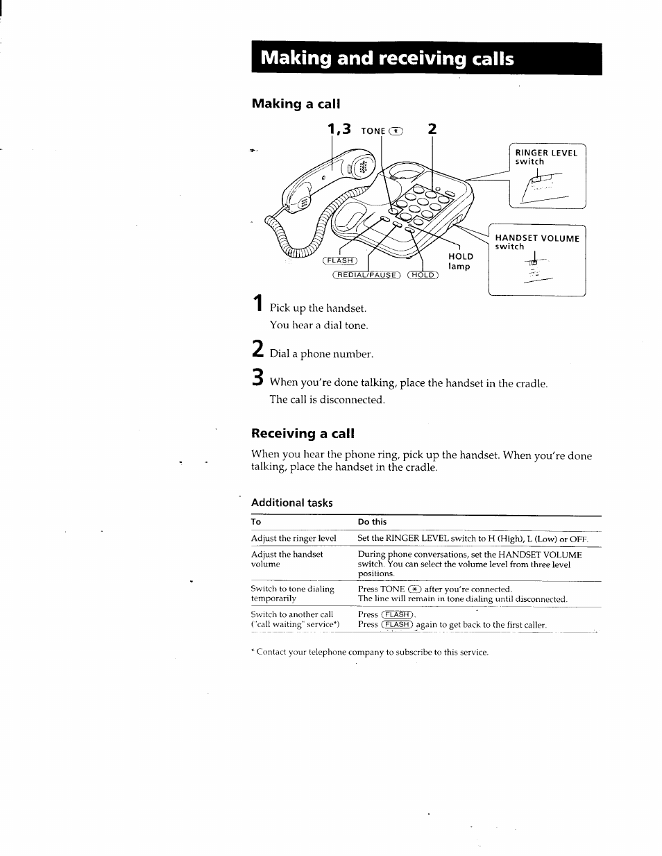 Making a call, Receiving a call, Making and receiving calls | Sony IT-B7 User Manual | Page 9 / 23