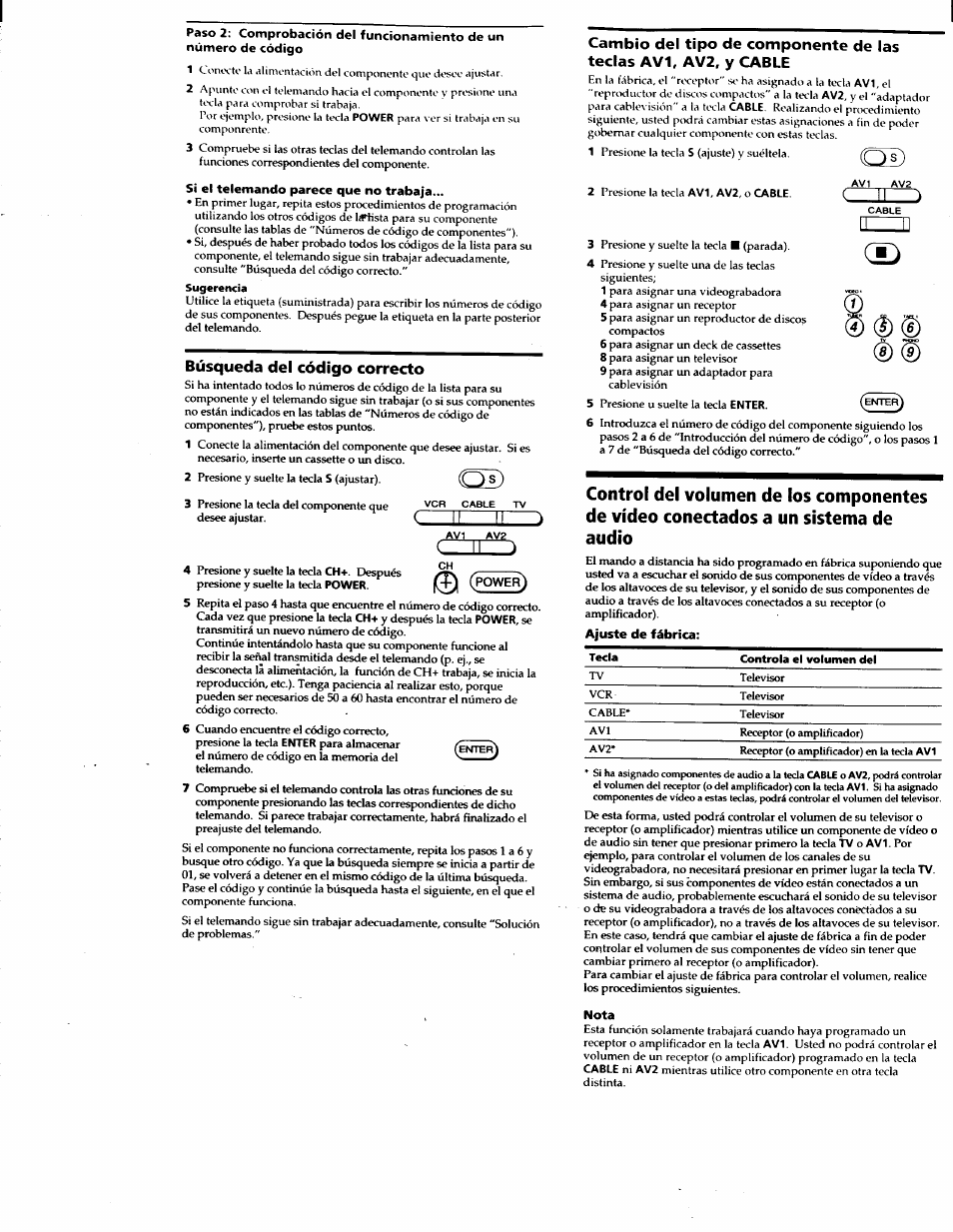 Ajuste de fábrica, Búsqueda del código correcto | Sony RM-V18A User Manual | Page 6 / 12