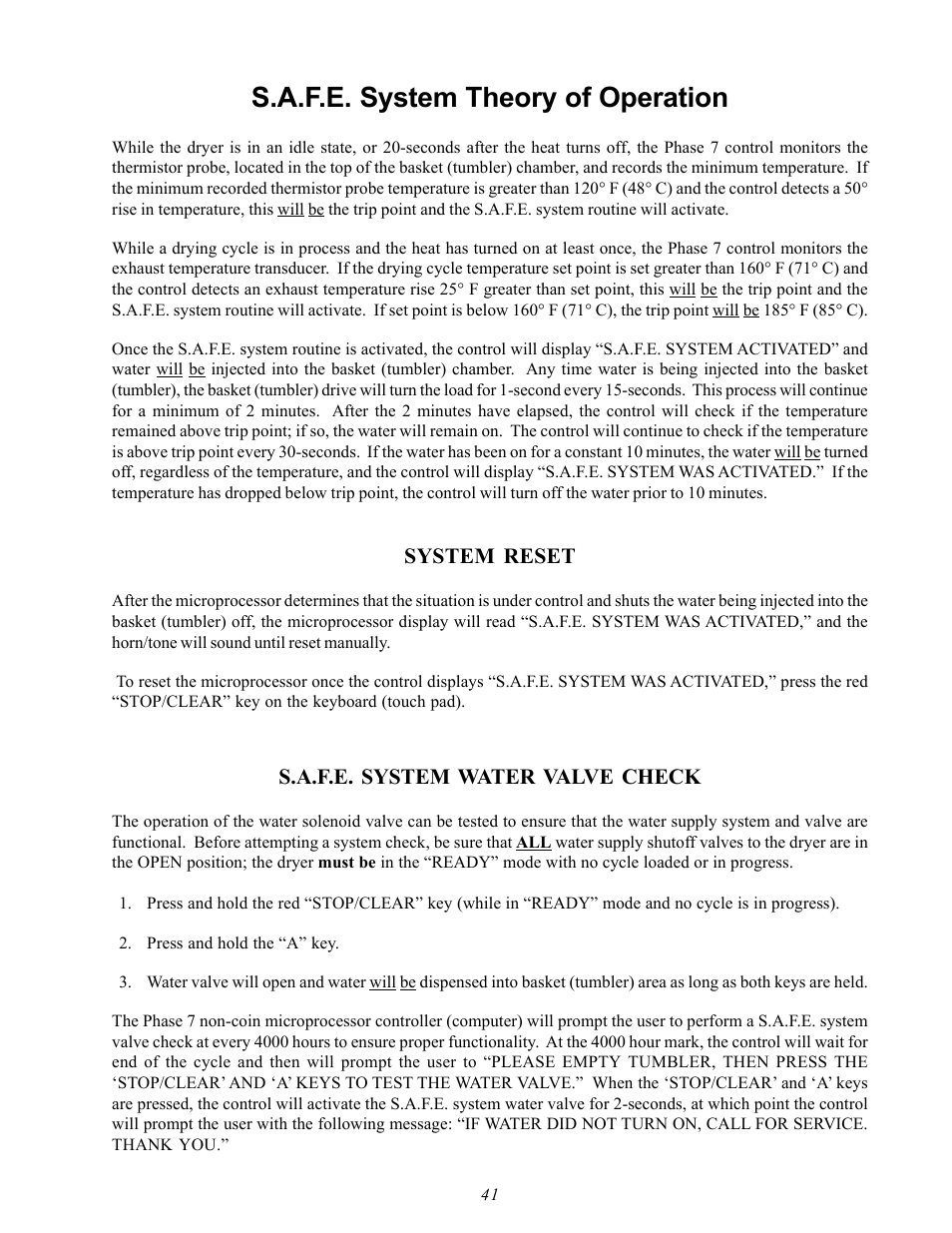 S.a.f.e. system theory of operation | American Dryer Corp. MDG50MNV User Manual | Page 45 / 48