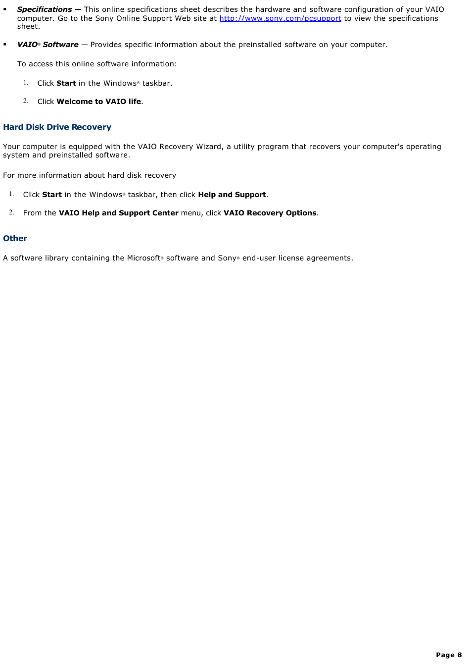 Sony PCV-V300G User Manual | Page 8 / 209