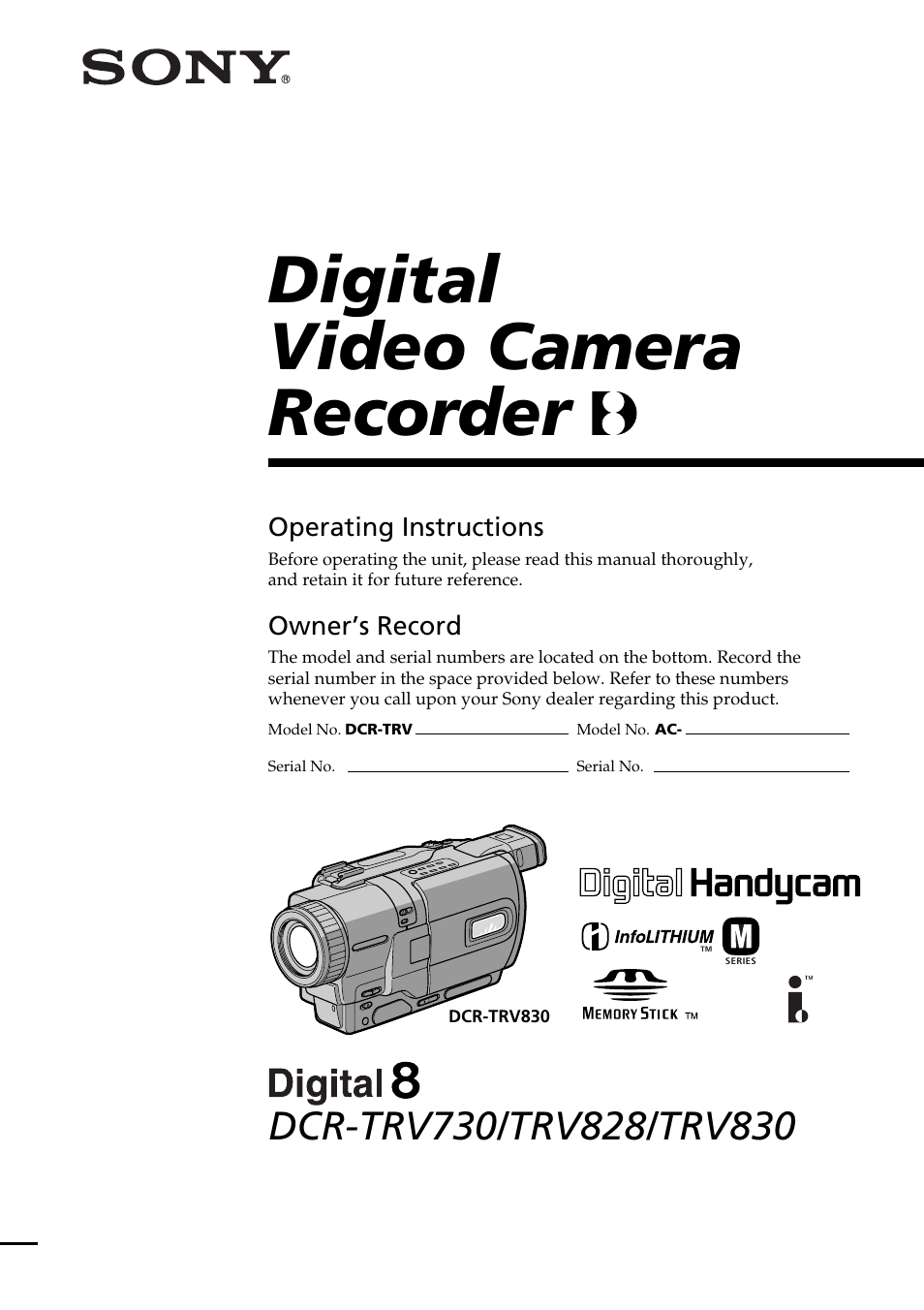 Sony DCR-TRV830 User Manual | 168 pages