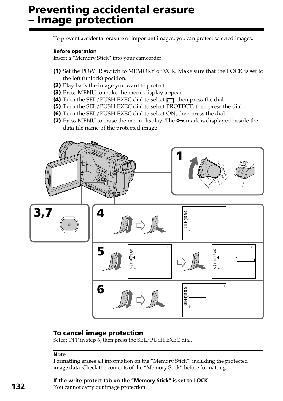 Preventing accidental erasure – image protection, Menu | Sony DCR-TRV830 User Manual | Page 132 / 168