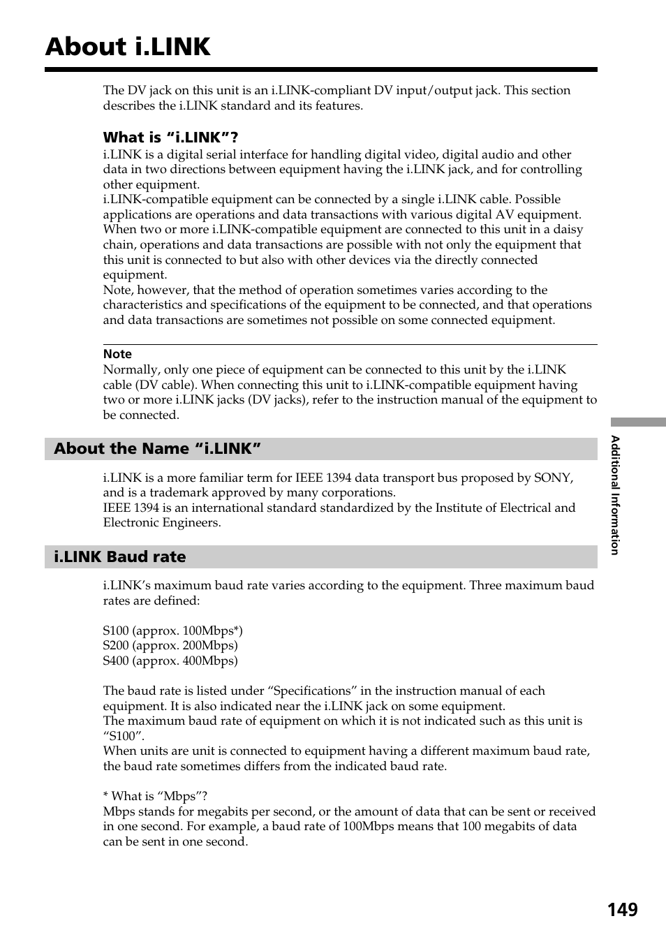 About i.link | Sony DCR-TRV830 User Manual | Page 149 / 168