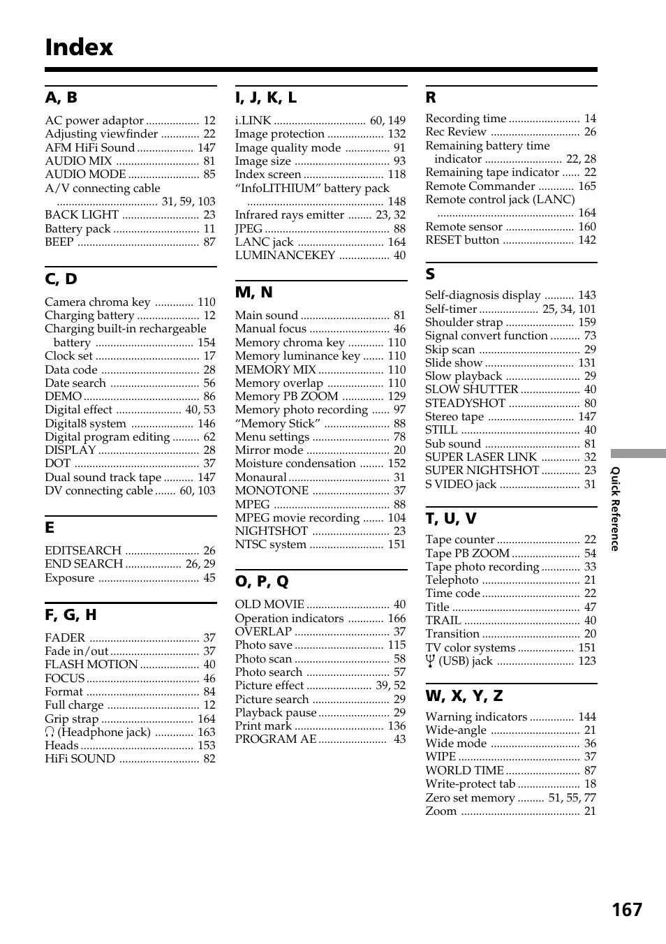 Index | Sony DCR-TRV830 User Manual | Page 167 / 168