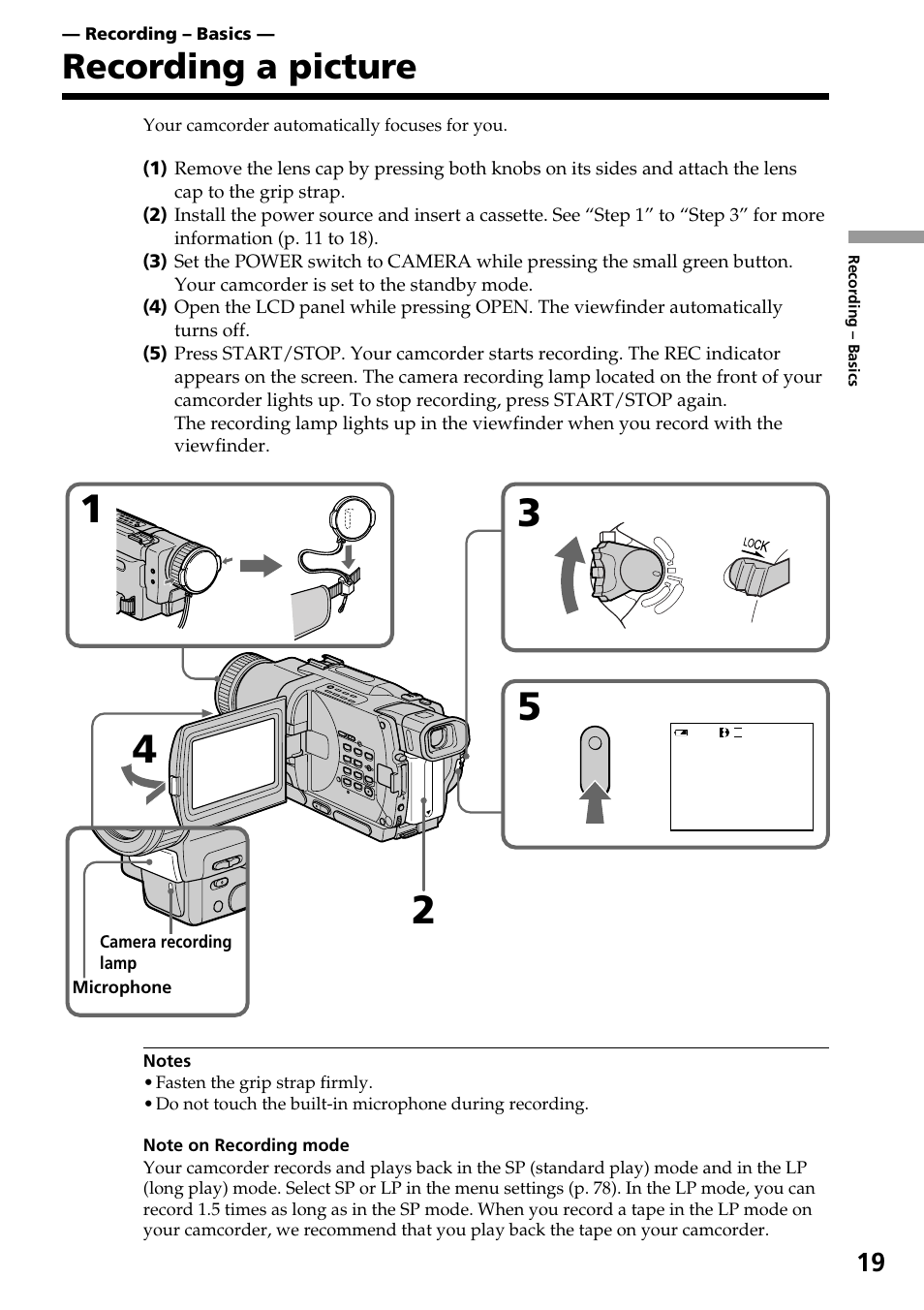 Recording a picture | Sony DCR-TRV830 User Manual | Page 19 / 168