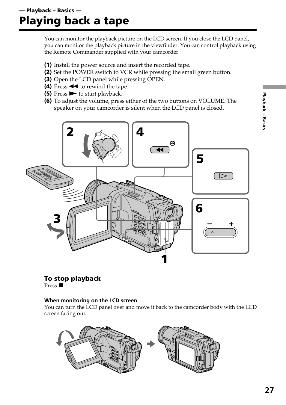 Playing back a tape | Sony DCR-TRV830 User Manual | Page 27 / 168