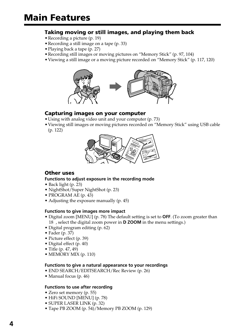 Main features | Sony DCR-TRV830 User Manual | Page 4 / 168