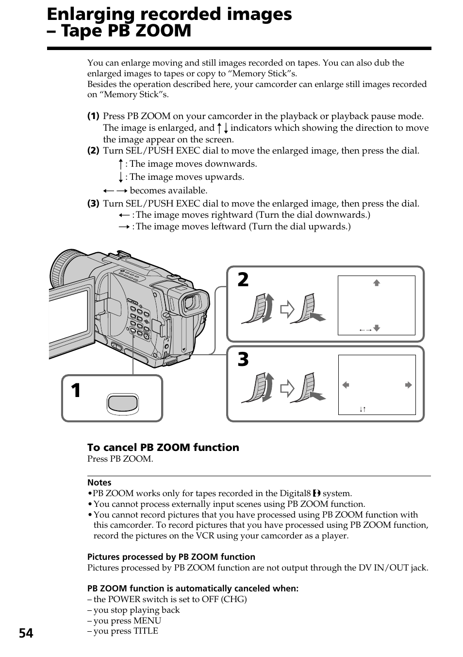 Enlarging recorded images – tape pb zoom | Sony DCR-TRV830 User Manual | Page 54 / 168