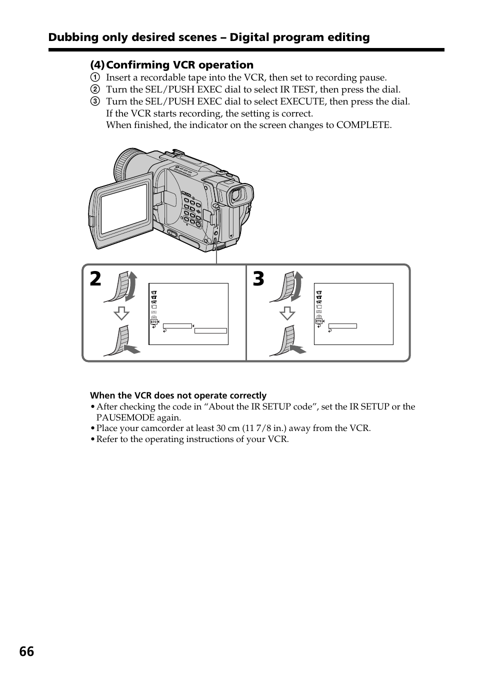 4) confirming vcr operation | Sony DCR-TRV830 User Manual | Page 66 / 168