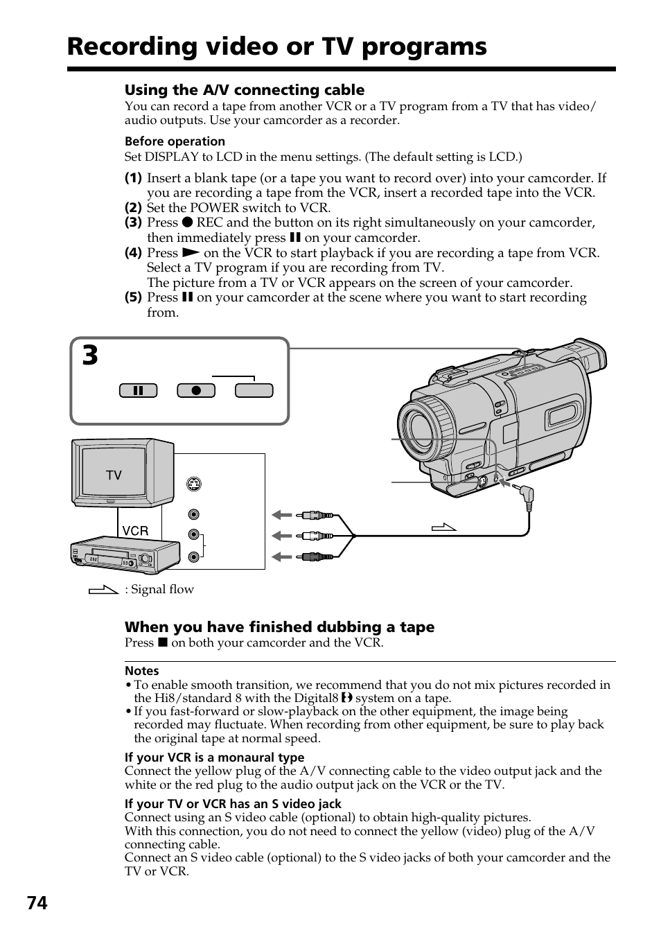 Recording video or tv programs | Sony DCR-TRV830 User Manual | Page 74 / 168