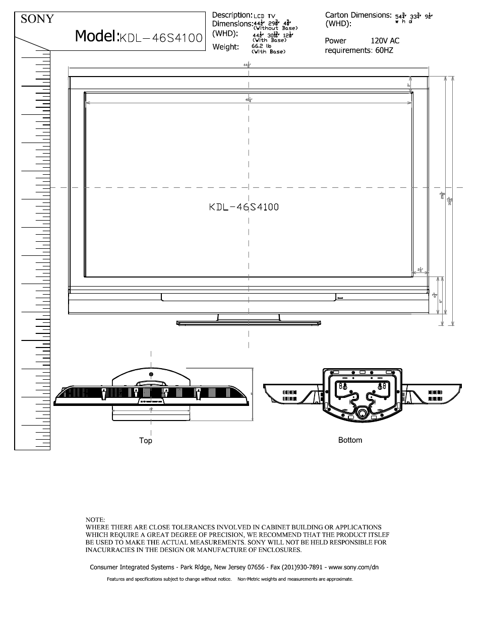 Sony KDL-46S4100 User Manual | 2 pages