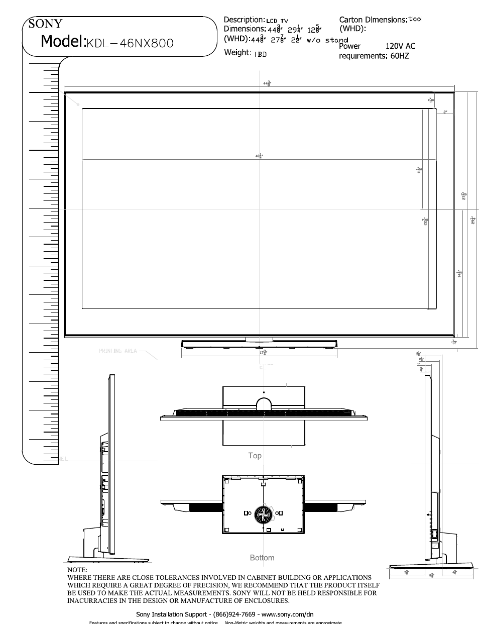 Sony KDL-46NX800 User Manual | 2 pages