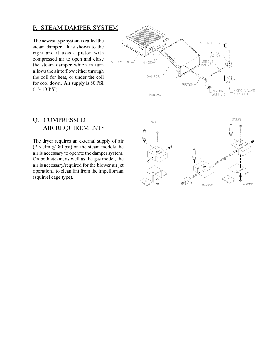 P. steam damper system, Q. compressed air requirements | American Dryer Corp. Phase 6 Microprocessor Controls ML-190HS User Manual | Page 19 / 63