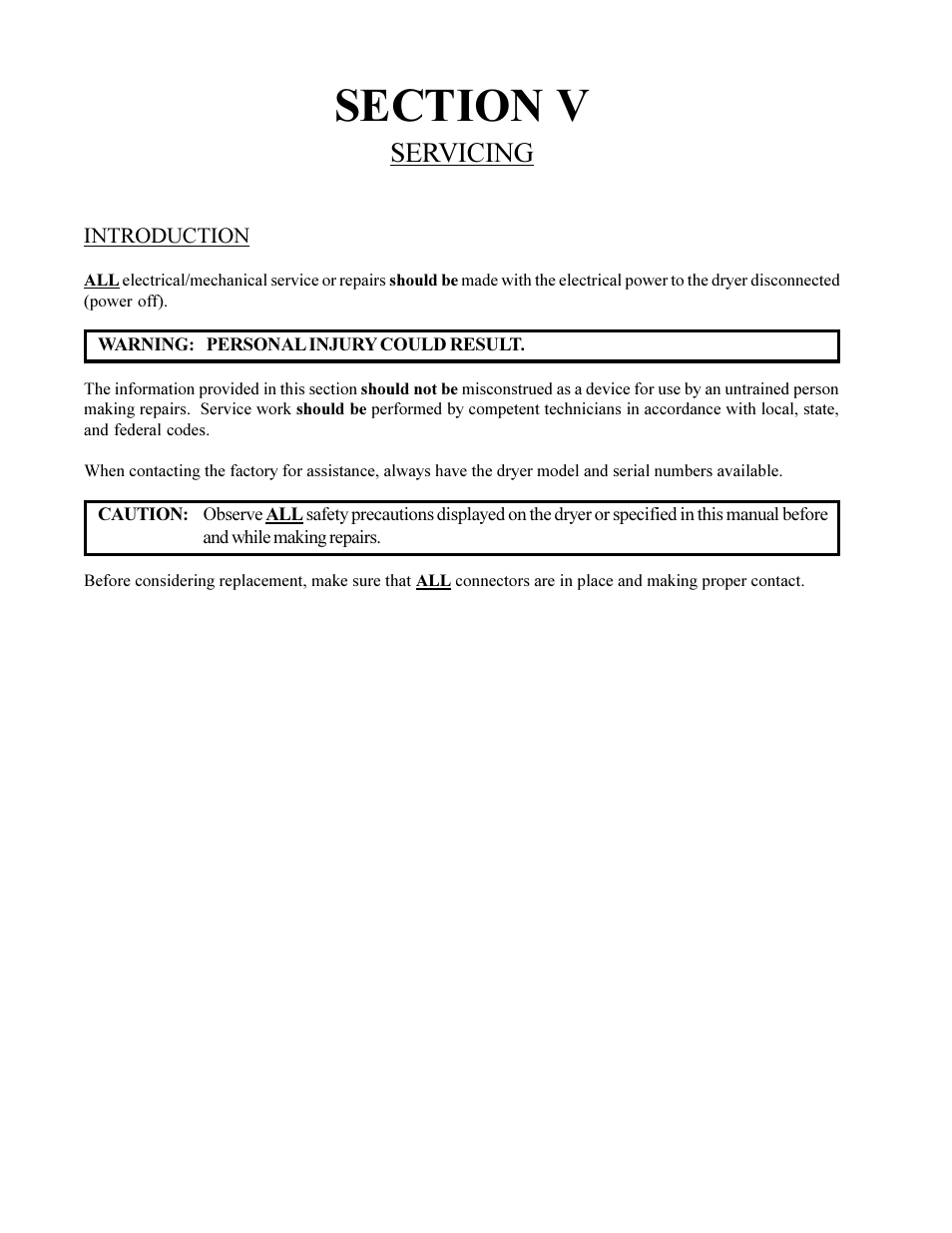 Section v, Servicing | American Dryer Corp. Phase 6 Microprocessor Controls ML-190HS User Manual | Page 20 / 63