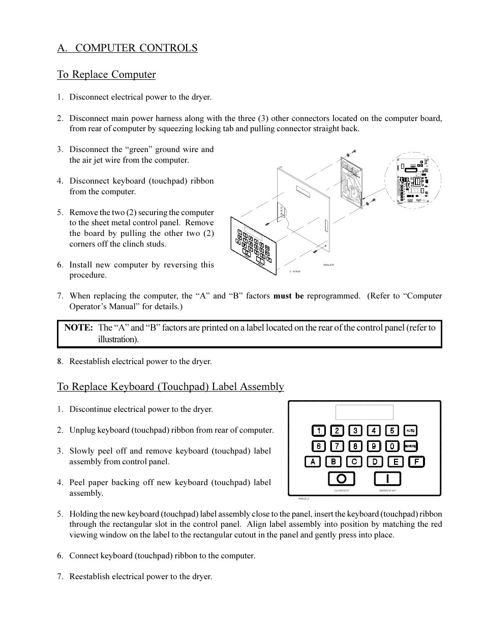 A. computer controls, A. computer controls to replace computer | American Dryer Corp. Phase 6 Microprocessor Controls ML-190HS User Manual | Page 21 / 63