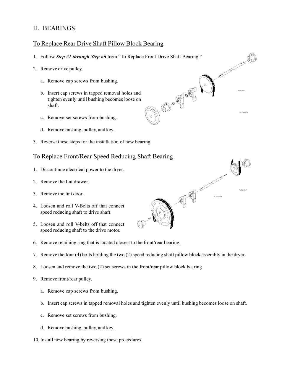 H. bearings | American Dryer Corp. Phase 6 Microprocessor Controls ML-190HS User Manual | Page 33 / 63