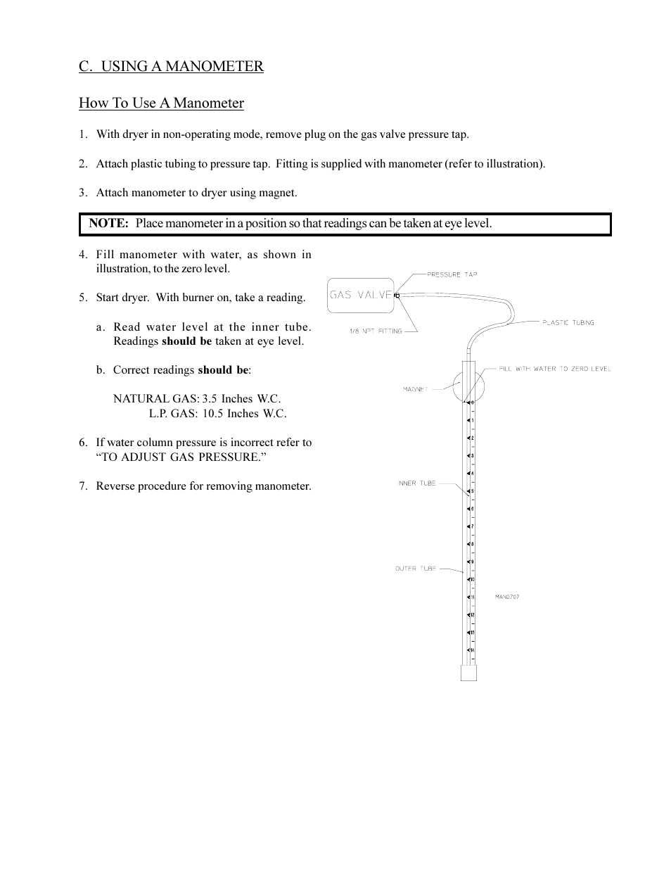 C. using a manometer, C. using a manometer how to use a manometer | American Dryer Corp. Phase 6 Microprocessor Controls ML-190HS User Manual | Page 61 / 63