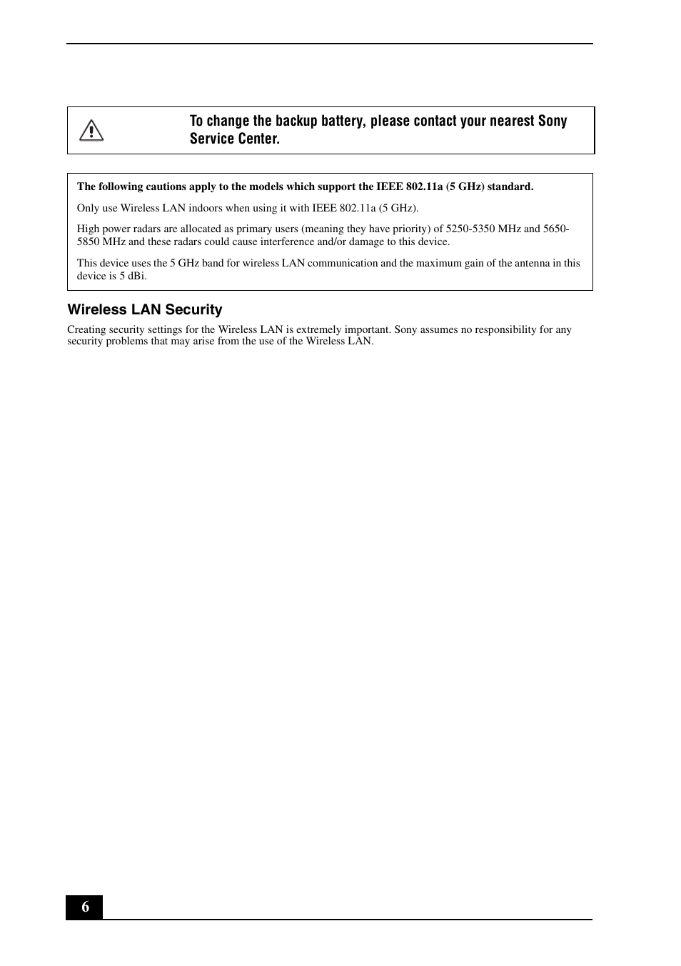 Wireless lan security | Sony VGN-UX490N User Manual | Page 6 / 20