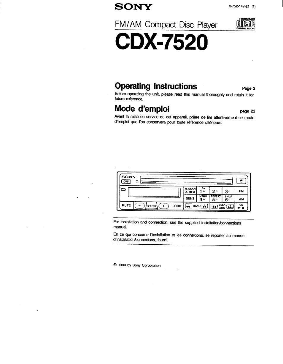 Sony CDX-7520 User Manual | 20 pages