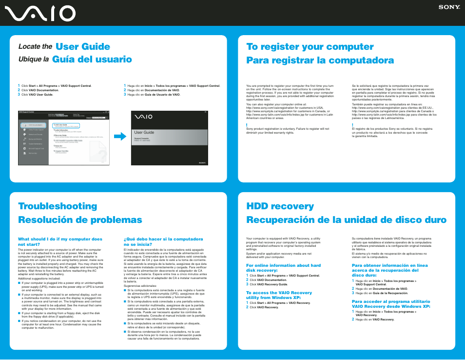 User guide, Locate the, Ubique la | Sony VGN-UX180P User Manual | Page 2 / 2