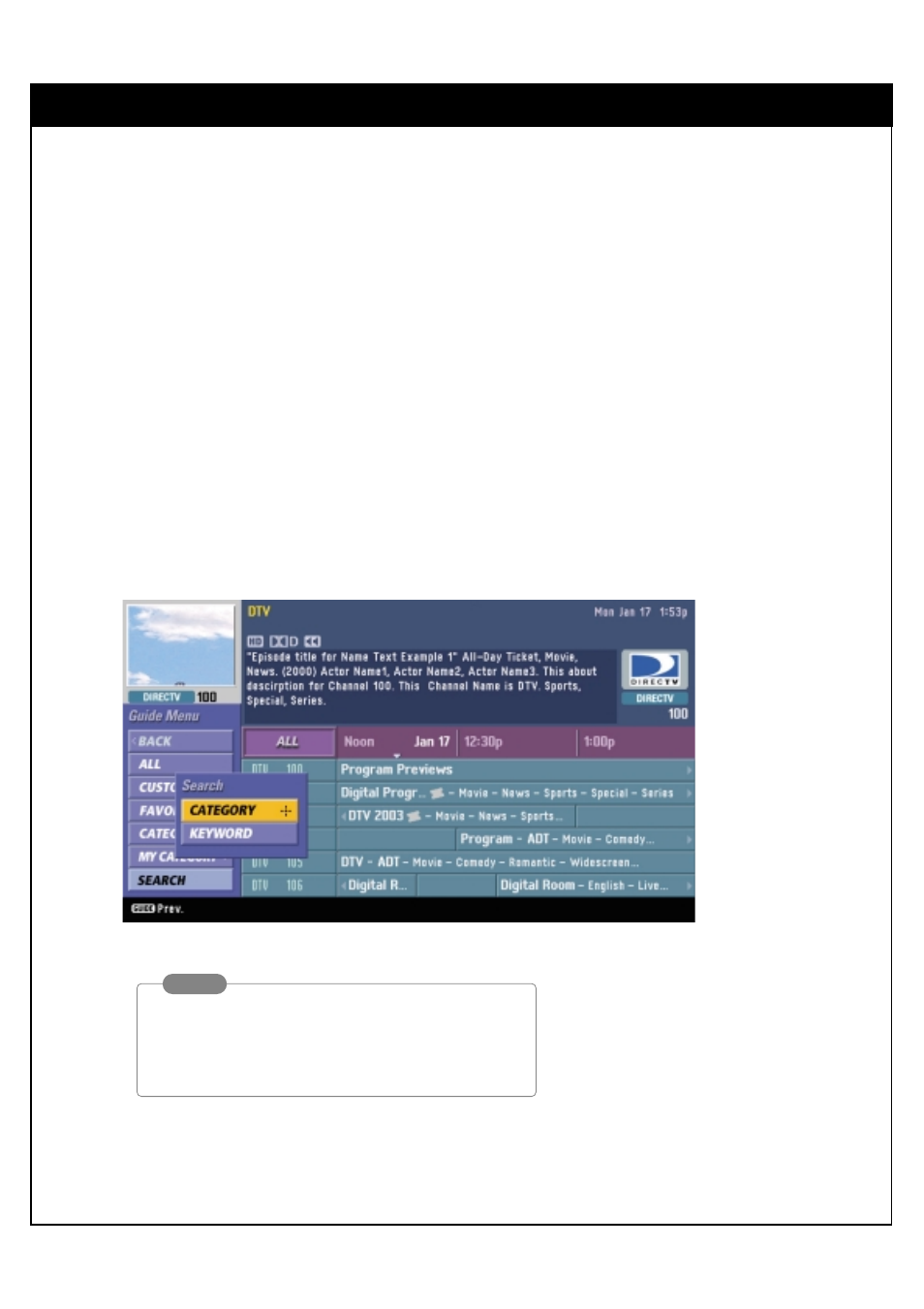 Advanced program guide, 2. layout of the advanced program guide™ screen | Sony SAT-HD300 User Manual | Page 52 / 126