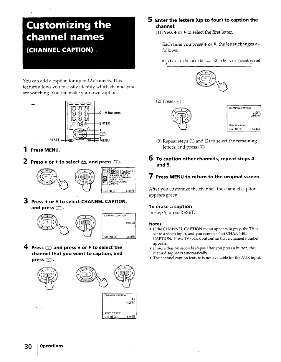 Customizing the channel names, Channel caption) | Sony KV-27S25 User Manual | Page 30 / 42