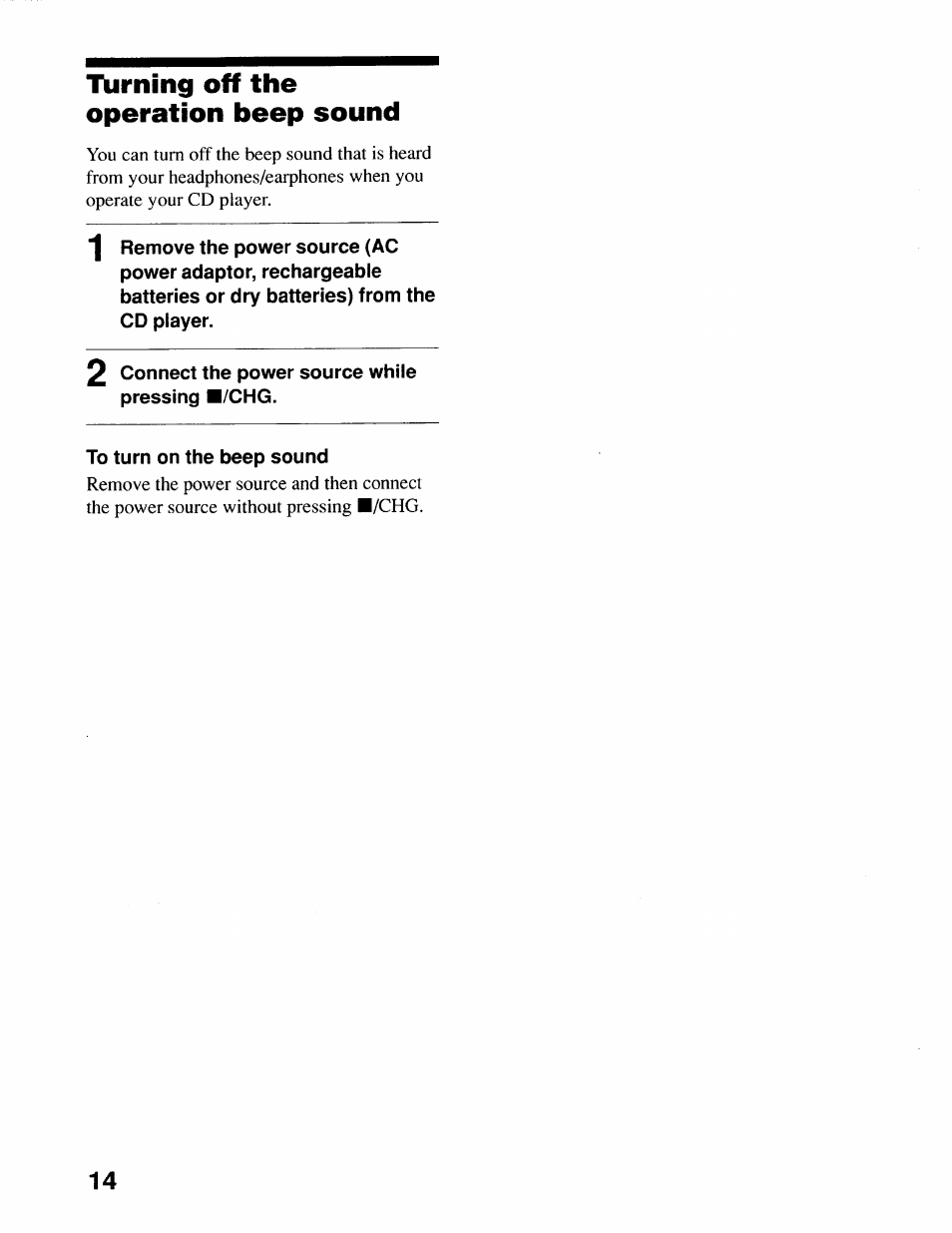 Ttirning off the operation beep sound, Turning off the operation beep sound | Sony D-SJ17CK User Manual | Page 14 / 28