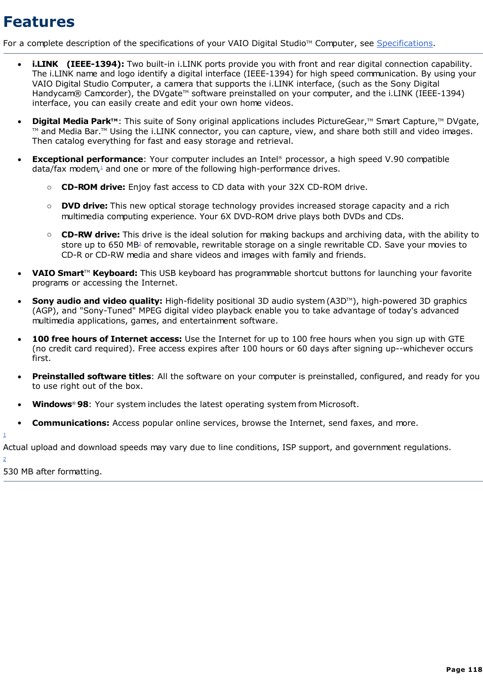 Features | Sony PCV-R522DS User Manual | Page 118 / 245