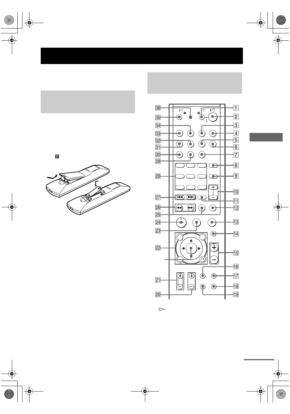Operations using the remote rm-aal001, Before you use your remote, Remote button description | Op era tio ns us in g the re mote rm-aal 00 1, Inserting batteries into the remote, Continued | Sony STR-DE898 User Manual | Page 45 / 64