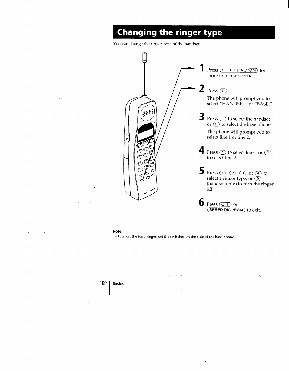 Note, Changing the ringer type, Cd, cd, cd | Sony SPP-M920 User Manual | Page 18 / 72