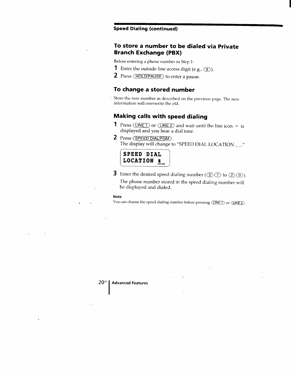 To change a stored number, Making calls with speed dialing | Sony SPP-M920 User Manual | Page 20 / 72