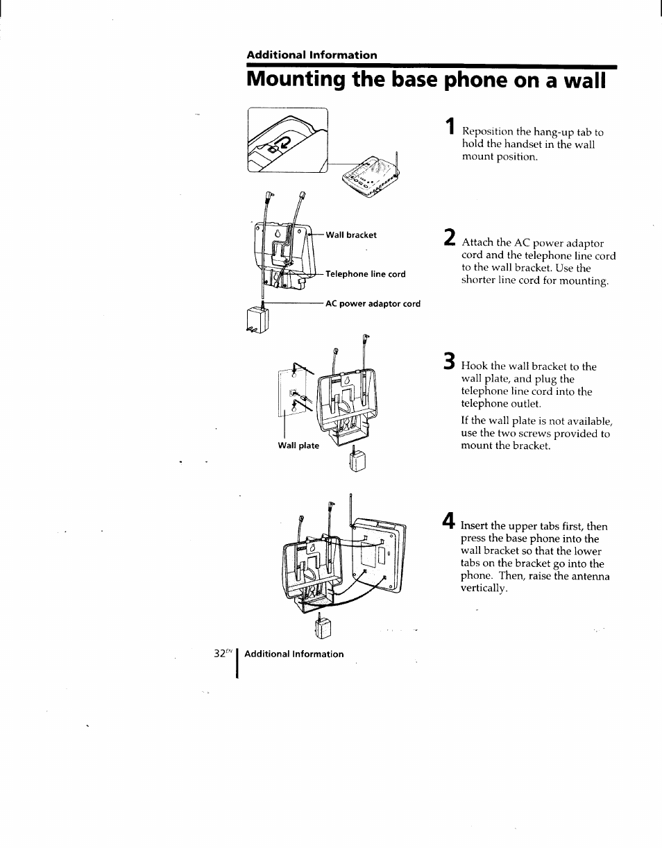 Mounting the base phone on a wall | Sony SPP-M920 User Manual | Page 32 / 72
