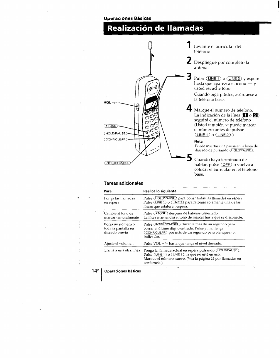 Nota, Tareas adicionales, Realización de llamadas | Sony SPP-M920 User Manual | Page 49 / 72