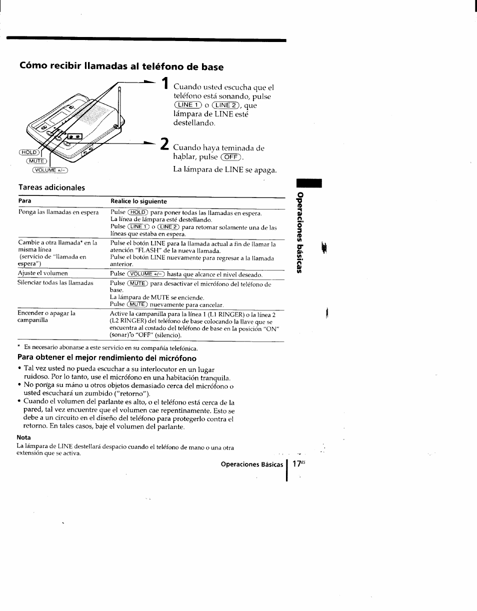 Cómo recibir llamadas al teléfono de base, Tareas adicionales, Para obtener el mejor rendimiento del micrófono | Sony SPP-M920 User Manual | Page 52 / 72