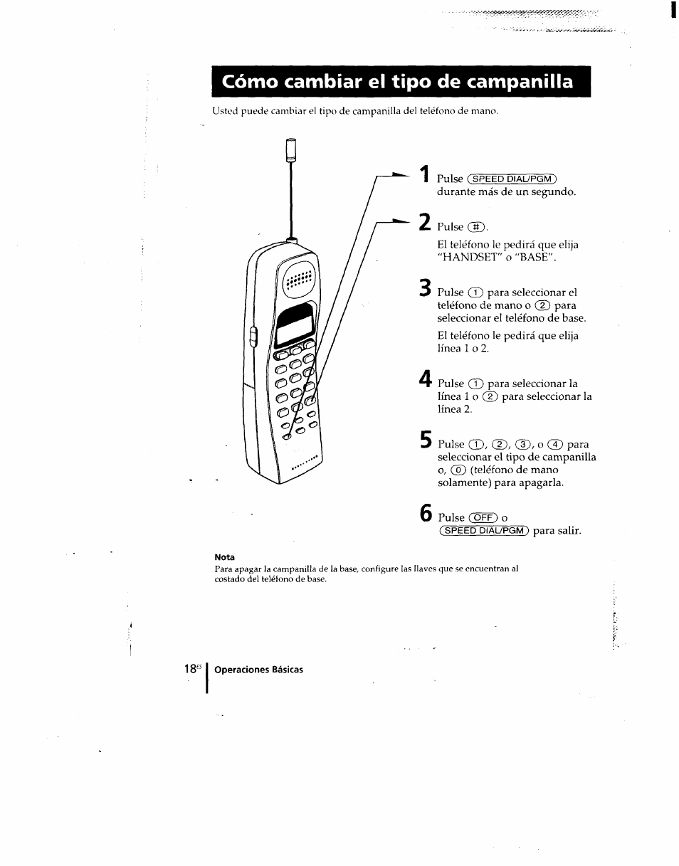 Nota, Cómo cambiar el tipo de campanilla | Sony SPP-M920 User Manual | Page 53 / 72