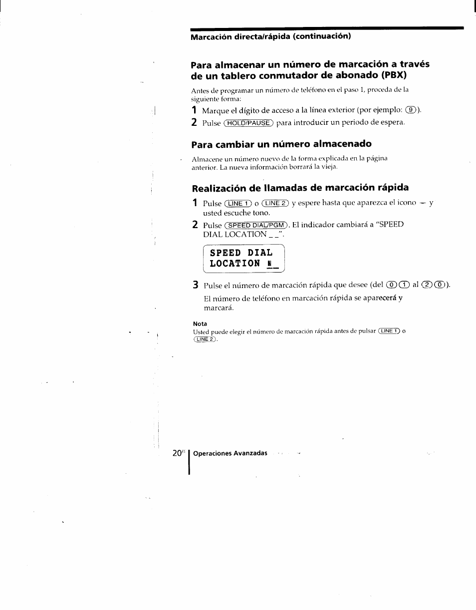 Para cambiar un número almacenado, Realización de llamadas de marcación rápida | Sony SPP-M920 User Manual | Page 55 / 72