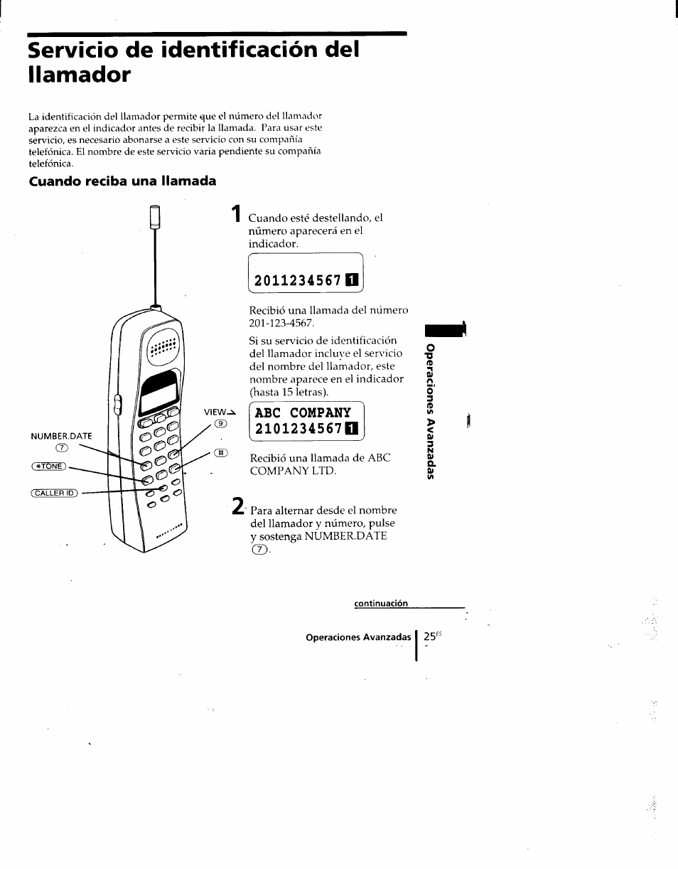 Servicio de identificación del llamador, Cuando reciba una llamada | Sony SPP-M920 User Manual | Page 60 / 72