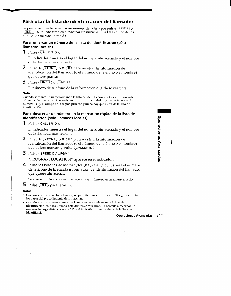 Para usar la lista de identificación del llamador, Nota, Notas | Ce) cd, Cd ce) | Sony SPP-M920 User Manual | Page 66 / 72