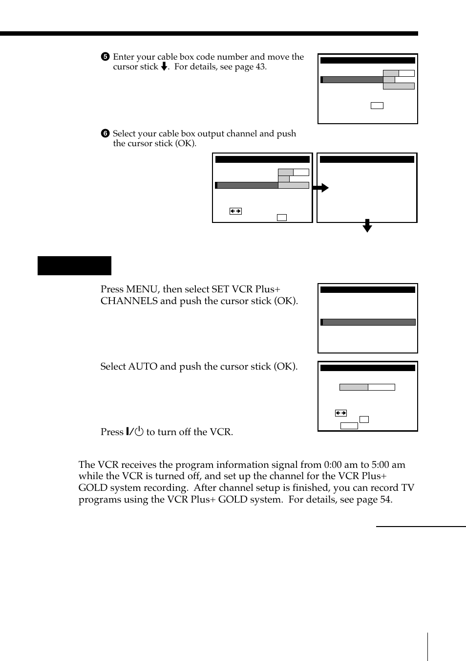 Hookup 1: the vcr plus+ gold system channel setup, Select auto and push the cursor stick (ok), Normal display | Sony SLV-M91HF User Manual | Page 13 / 68