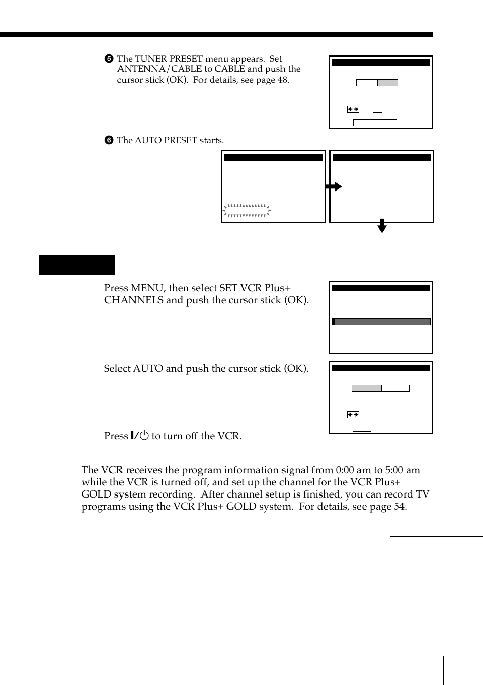 Hookup 2: the vcr plus+ gold system channel setup, Select auto and push the cursor stick (ok), Normal display | Sony SLV-M91HF User Manual | Page 17 / 68