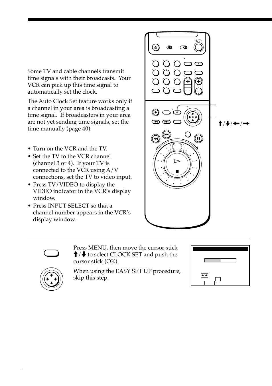 Setting the clock, Using the auto clock set feature | Sony SLV-M91HF User Manual | Page 36 / 68