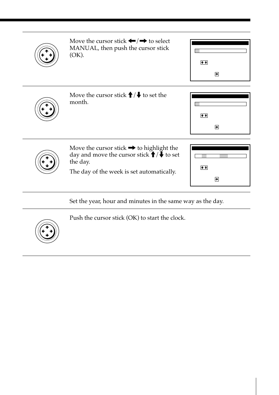 Move the cursor stick m/m to set the month, Push the cursor stick (ok) to start the clock | Sony SLV-M91HF User Manual | Page 41 / 68