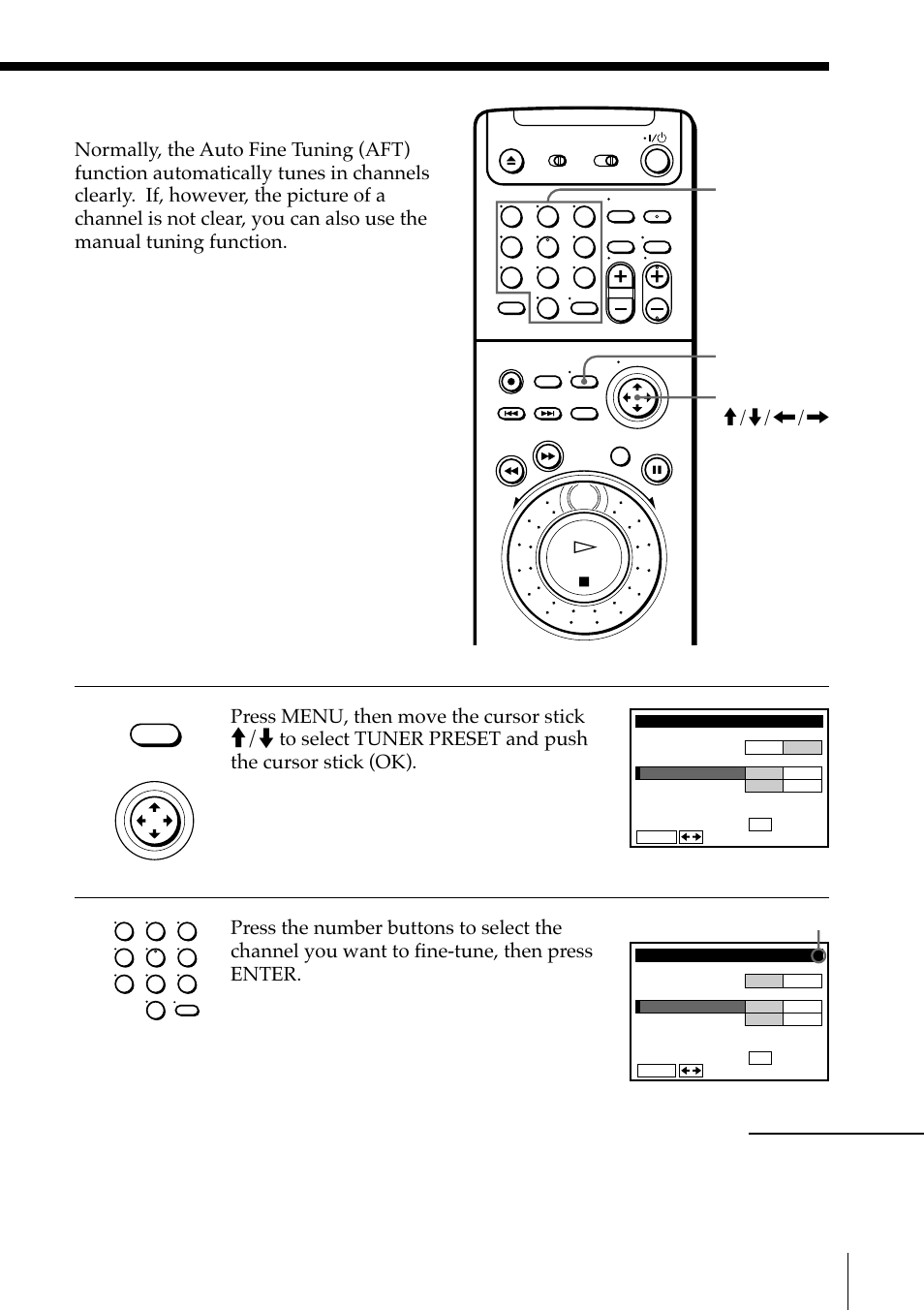 If the picture is not clear, Number buttons, enter menu selected channel, Cursor stick m/m/</, ok continued | Sony SLV-M91HF User Manual | Page 51 / 68