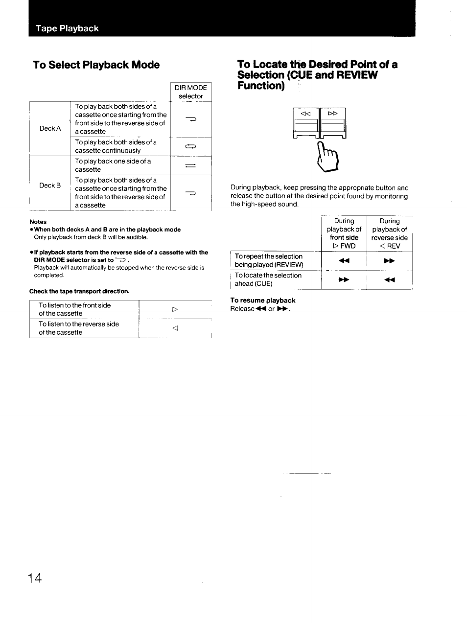 To select playback mode | Sony CFD-DW83 User Manual | Page 14 / 27