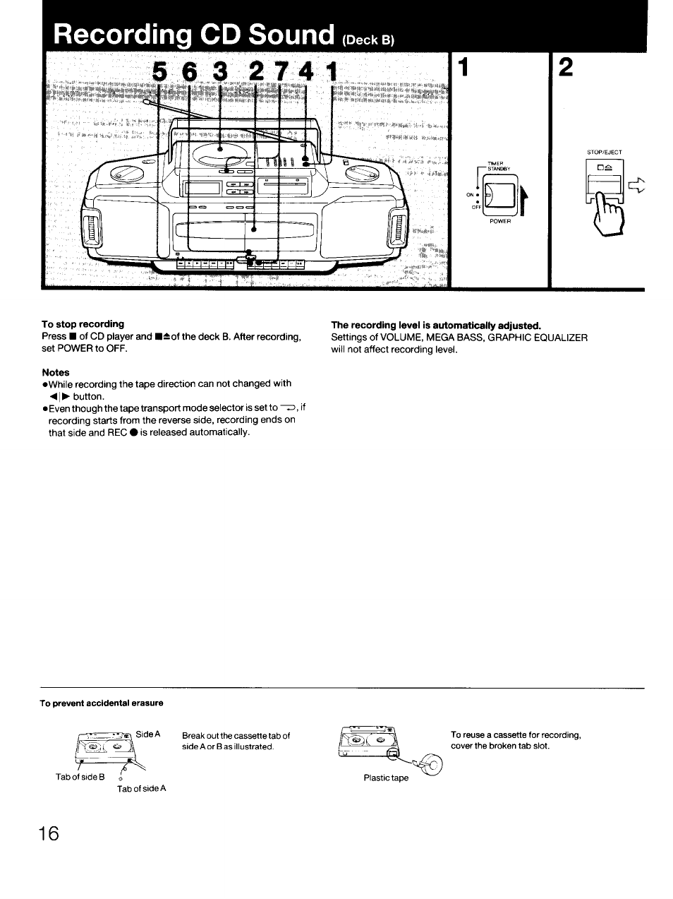 Recording cd sound (deck b), Recording cd sound | Sony CFD-DW83 User Manual | Page 16 / 27