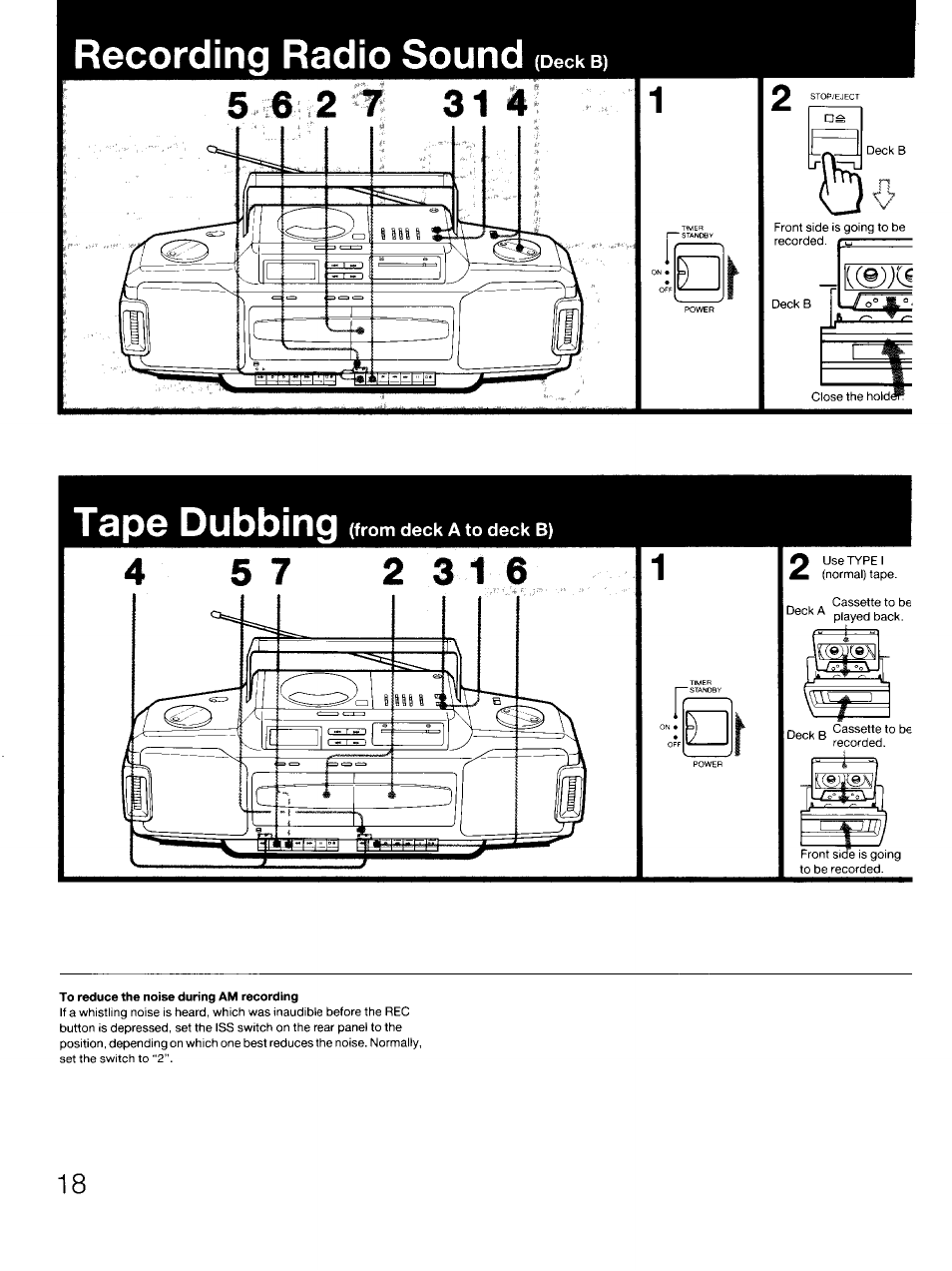 Recording radio sound, Tape dubbing, Recording cd sound | Sony CFD-DW83 User Manual | Page 18 / 27