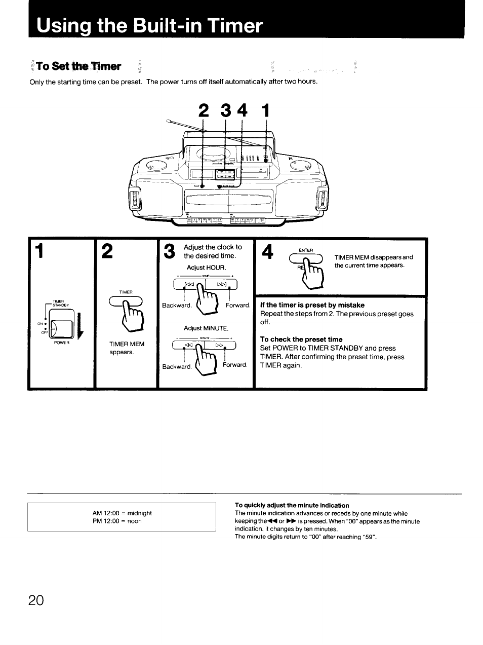 Using the built-in timer | Sony CFD-DW83 User Manual | Page 20 / 27