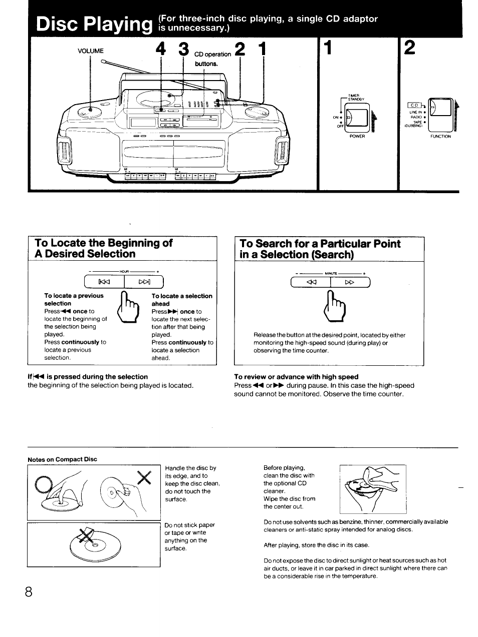 Disc playing | Sony CFD-DW83 User Manual | Page 8 / 27