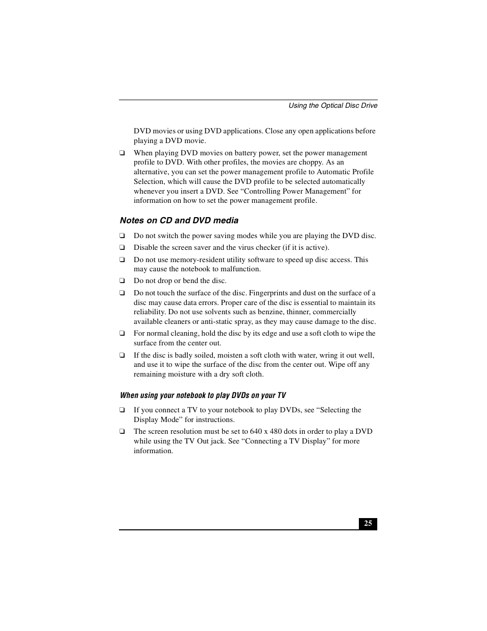 Notes on cd and dvd media | Sony PCG-FX410 User Manual | Page 25 / 132